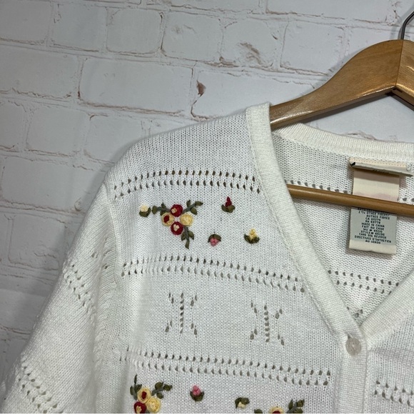 Vintage Northern Reflections Floral Cardigan Womens Large White Granny 3D - Picture 5 of 13